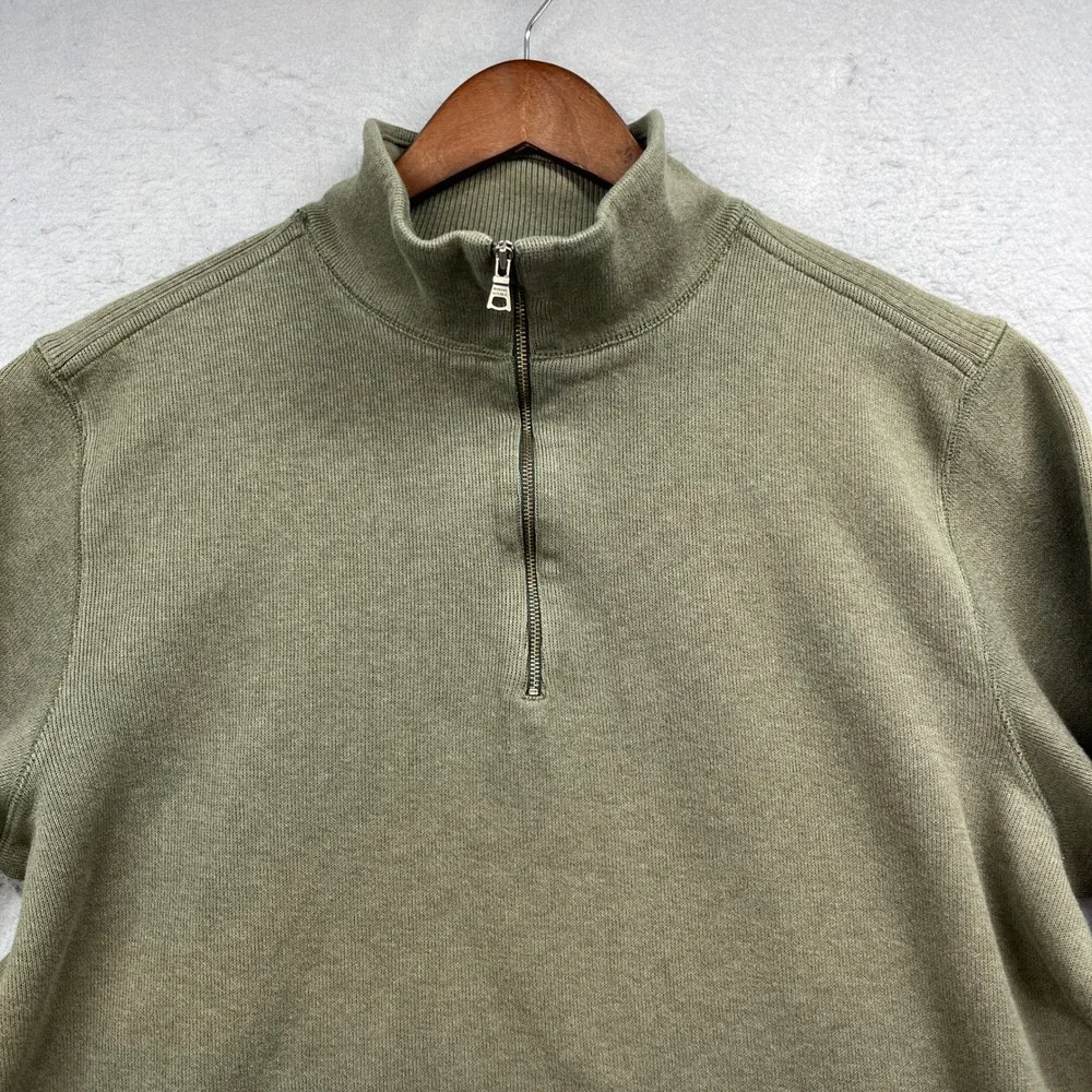 Banana Republic Sweater Mens XL Quarter Zip Olive Green Preppy Ribbed Outdoor